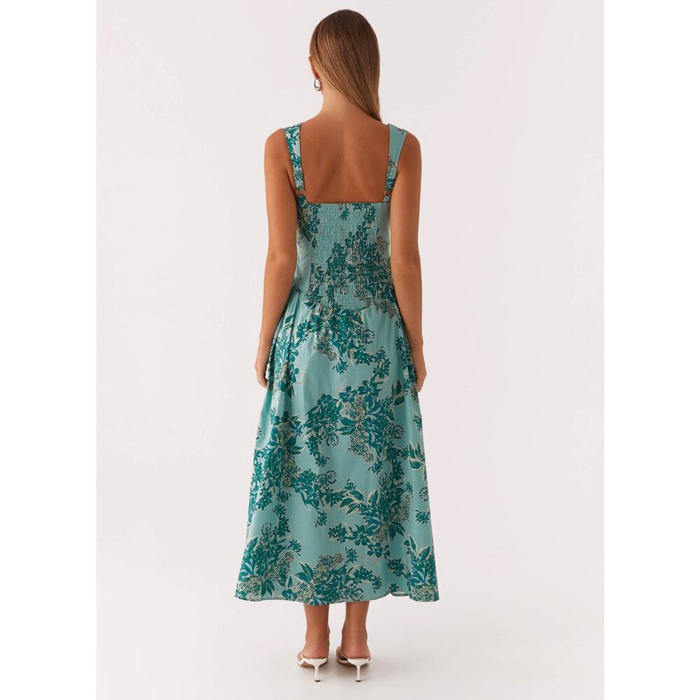 Peppermayo Emmalina Drop-Waist Midi Dress Cloud Nine Floral Aqua Teal Sz M NWT - Picture 3 of 8